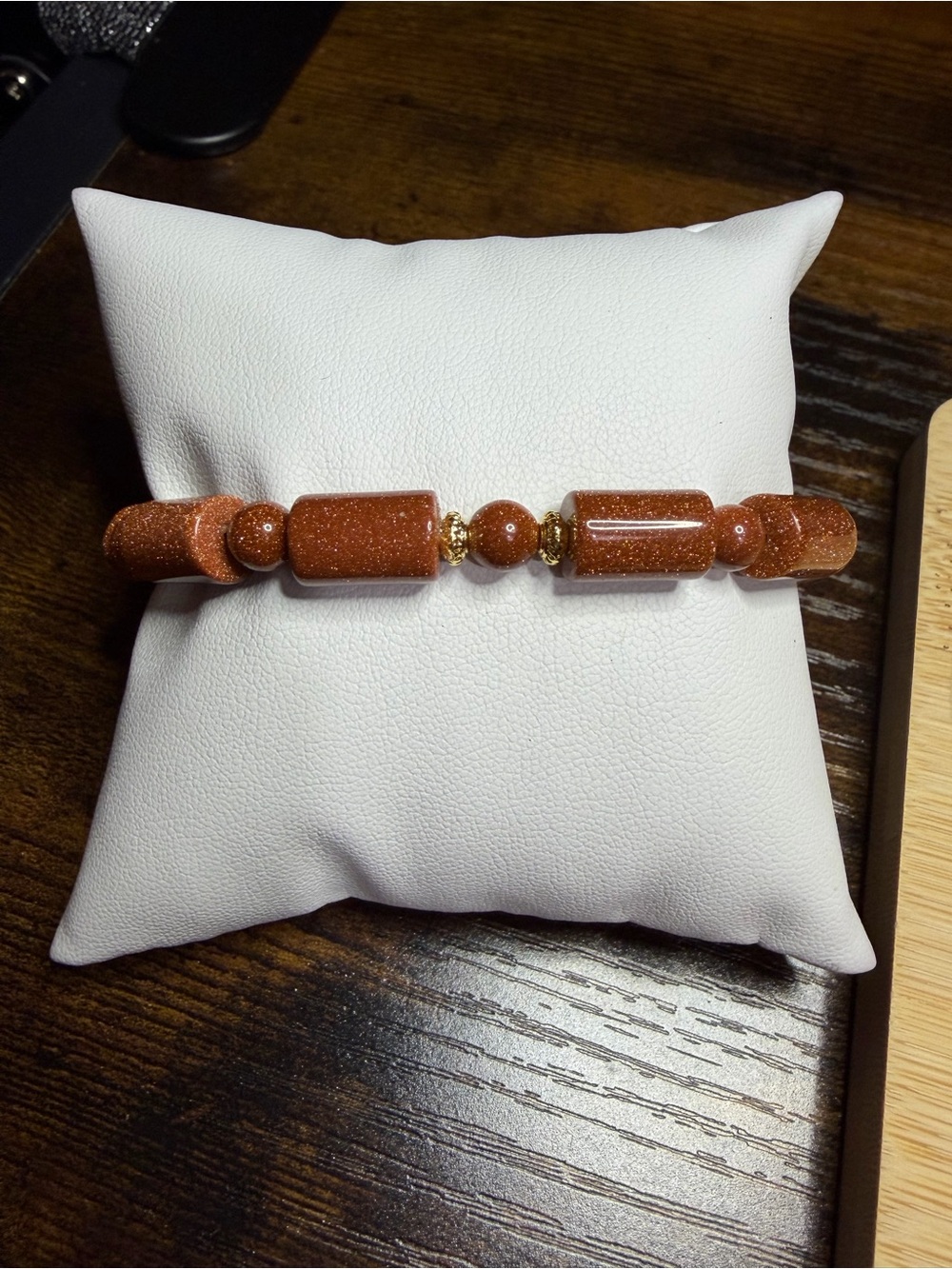 Golden Sandstone Stretch Bracelet Gold Tone Accents Sparkling Beads